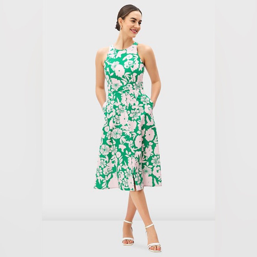 Floral Print Cotton Poplin Fit-And-Flare Dress